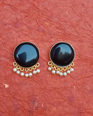 RozMili Handcrafted Nickle free Gold plated Matte finish Brass Jaipuri Monalisa stone Stud  Earring 4