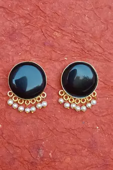 RozMili Handcrafted Nickle free Gold plated Matte finish Brass Jaipuri Monalisa stone Stud  Earring
