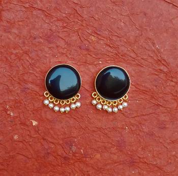 RozMili Handcrafted Nickle free Gold plated Matte finish Brass Jaipuri Monalisa stone Stud  Earring 5