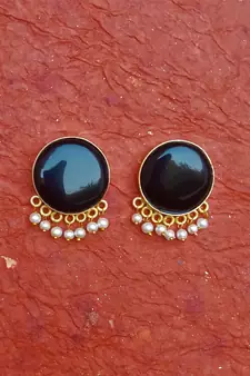 RozMili Handcrafted Nickle free Gold plated Matte finish Brass Jaipuri Monalisa stone Stud  Earring