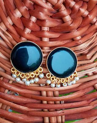 RozMili Handcrafted Nickle free Gold plated Matte finish Brass Jaipuri Monalisa stone Stud  Earring 6