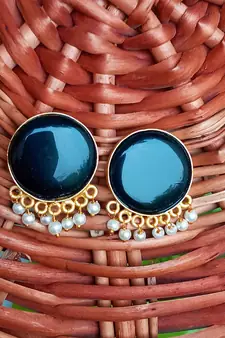 RozMili Handcrafted Nickle free Gold plated Matte finish Brass Jaipuri Monalisa stone Stud  Earring
