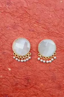 RozMili Handcrafted Nickle free Gold plated Matte finish Brass Jaipuri Monalisa stone Stud  Earring