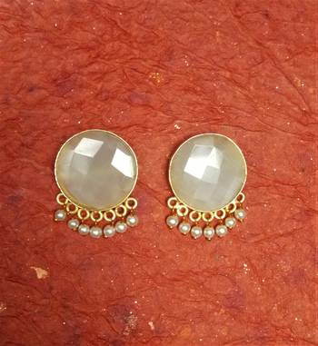 RozMili Handcrafted Nickle free Gold plated Matte finish Brass Jaipuri Monalisa stone Stud  Earring 4