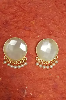 RozMili Handcrafted Nickle free Gold plated Matte finish Brass Jaipuri Monalisa stone Stud  Earring
