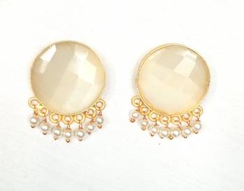 RozMili Handcrafted Nickle free Gold plated Matte finish Brass Jaipuri Monalisa stone Stud  Earring 5