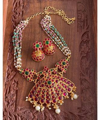 Beautiful Antique Kemp Green Stone Peacock Pendant Necklace Set  Dj16327 1