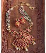 Beautiful Antique Kemp Green Stone Peacock Pendant Necklace Set  Dj16327