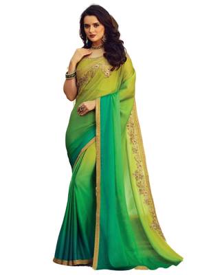 Green embroidered crepe saree with blouse 1
