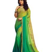 Green embroidered crepe saree with blouse