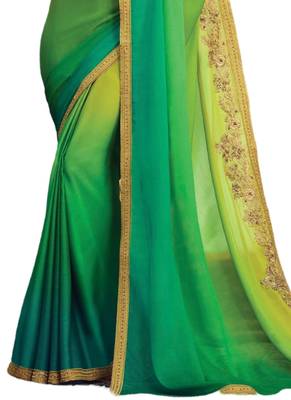 Green embroidered crepe saree with blouse 3