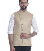 Beige plain jute nehru-jacket