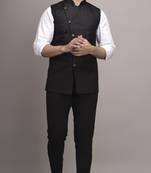 Black plain jute nehru-jacket