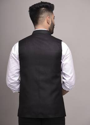 Black plain jute nehru-jacket 2