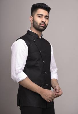 Black plain jute nehru-jacket 3