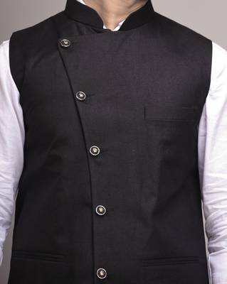 Black plain jute nehru-jacket 4