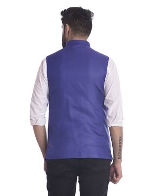 Blue plain jute nehru-jacket 2
