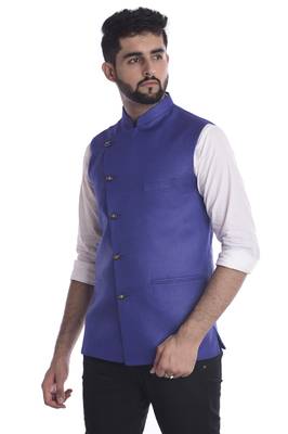 Blue plain jute nehru-jacket 3