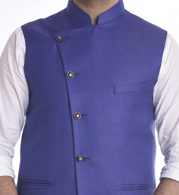 Blue plain jute nehru-jacket 4