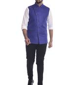 Blue plain jute nehru-jacket