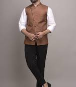 Brown plain jute nehru-jacket