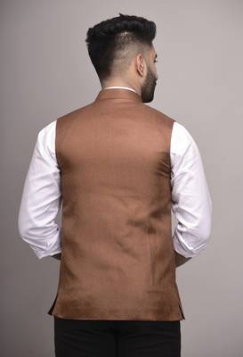 Brown plain jute nehru-jacket 2