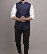 Blue plain jute nehru-jacket