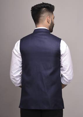Blue plain jute nehru-jacket 2