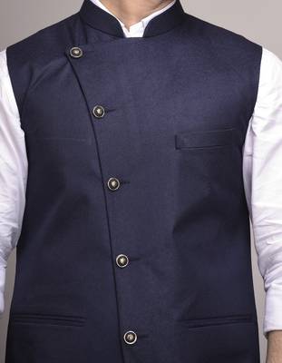 Blue plain jute nehru-jacket 4
