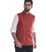 Red plain jute nehru-jacket