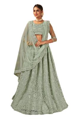 Lehenga Choli Resham Net in Pista Green 1