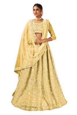 Gold embroidered net semi stitched lehenga 1
