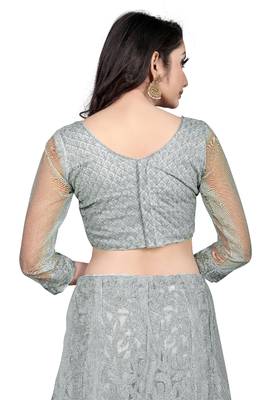Grey embroidered net semi stitched lehenga 4