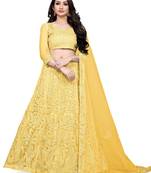 Gold embroidered net semi stitched lehenga