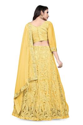 Gold embroidered net semi stitched lehenga 2