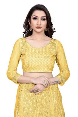 Gold embroidered net semi stitched lehenga 3