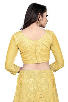 Gold embroidered net semi stitched lehenga 4