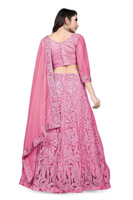 Baby-pink embroidered net semi stitched lehenga 2