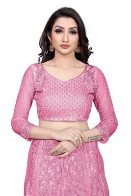 Baby-pink embroidered net semi stitched lehenga 3