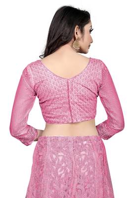 Baby-pink embroidered net semi stitched lehenga 4