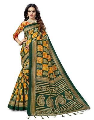 Multicolor printed art silk saree with blouse 1