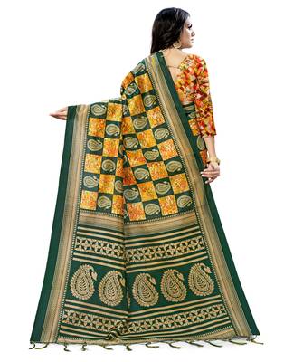Multicolor printed art silk saree with blouse 2