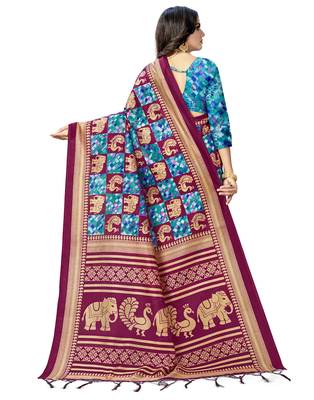 Multicolor printed art silk saree with blouse 2