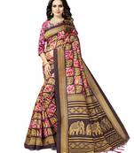Multicolor printed art silk saree with blouse