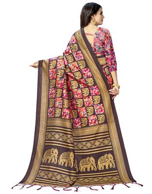 Multicolor printed art silk saree with blouse 2