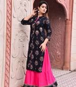 Shopping Factory Designer Premium Rayon Fabric Printed & Add Work  Kurti With Skirt