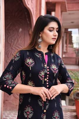 Shopping Factory Designer Premium Rayon Fabric Printed & Add Work  Kurti With Skirt 2
