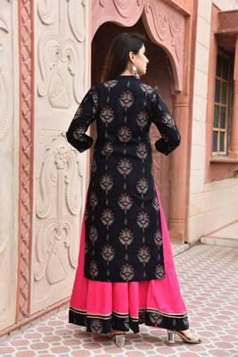 Shopping Factory Designer Premium Rayon Fabric Printed & Add Work  Kurti With Skirt 3