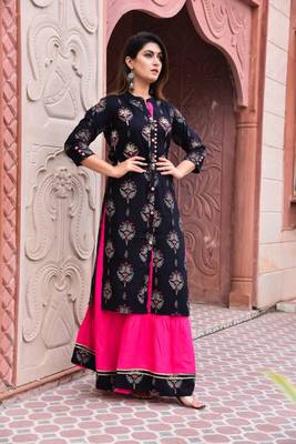 Shopping Factory Designer Premium Rayon Fabric Printed & Add Work  Kurti With Skirt 4