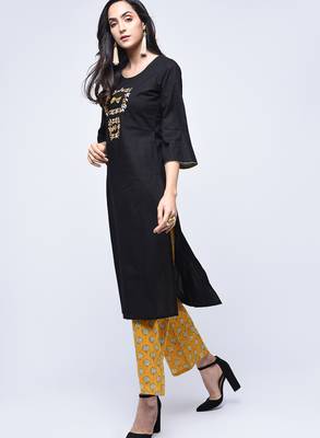 Black embroidered cotton long-kurtis 2